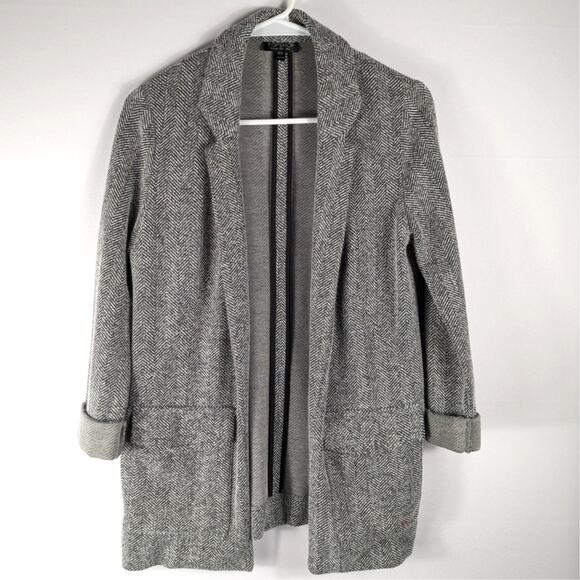 Topshop Sweaters - Topshop Herringbone Open Front Blazer Jacket Womens US 2 Gray Tailored Layering